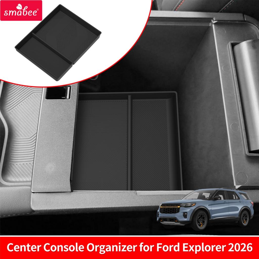 Smabee Left Drive for Ford Explorer 2026 TPE Center Console Armrest Bottom Storage Tray Insert Car Interior Accessories Black