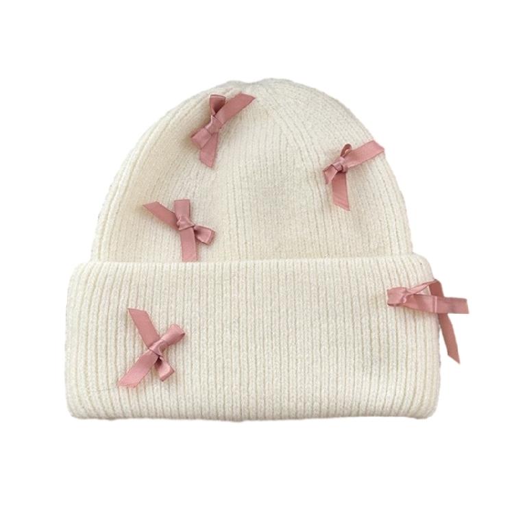 Handmade Winter Beanie Hat with Bowknot Decor Hat Adult Skiing Shopping Hat