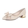 Pointed high heels thick heels women's shoes new high-end bow mid-heel large size 40-43 single shoes