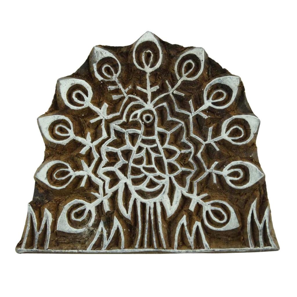 Selos têxteis indianos de madeira marrom, impressão decorativa em madeira esculpida à mão