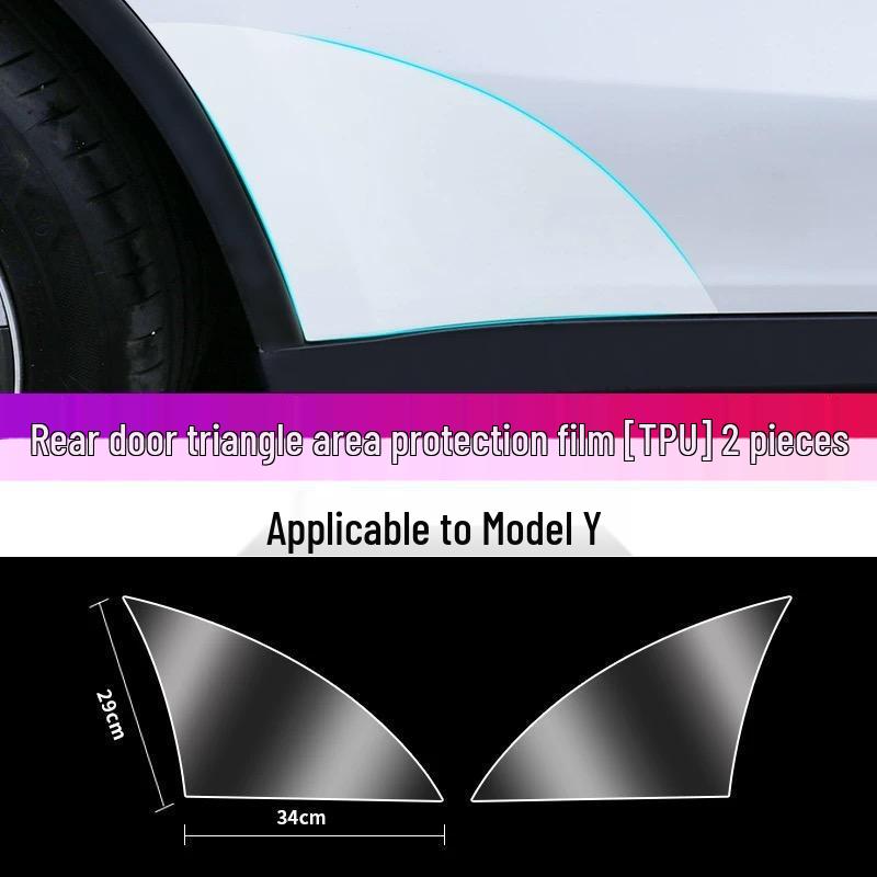 Tesla Model Y/3 Rear Door Refresh Triangle Splash Guard - TPU Transparent Bright Black Film