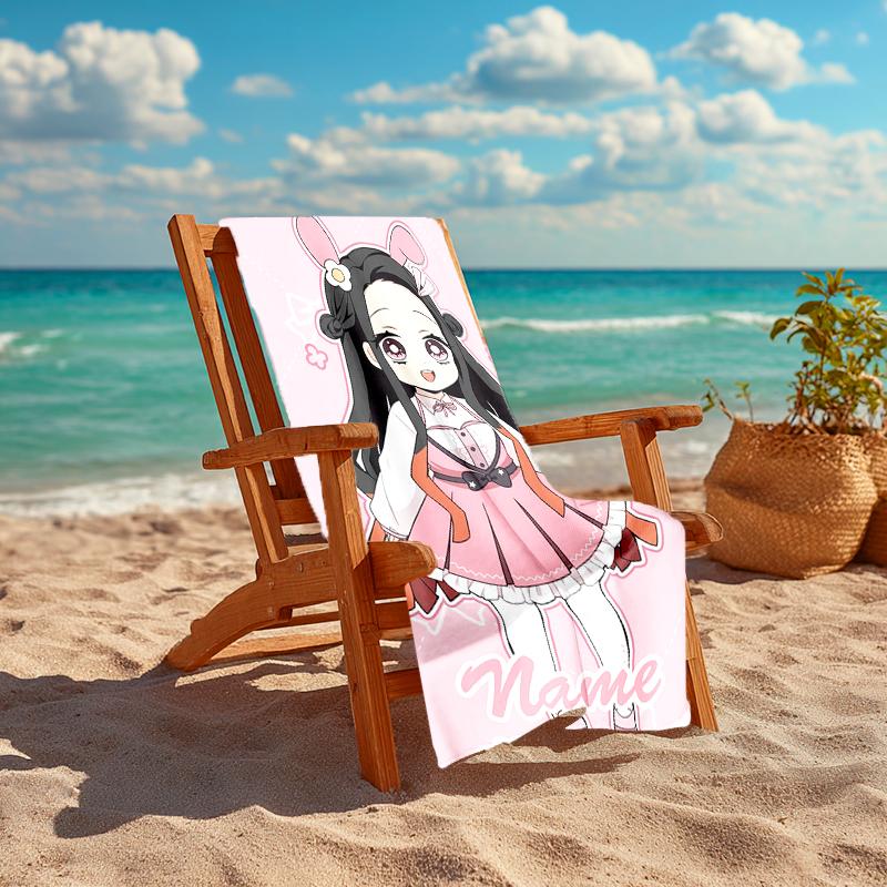 Personalized customized proof beach towel with Demon Slayer character theme pattern - soft, absorbent, quick-drying, perfect swimming, camping&bathin
