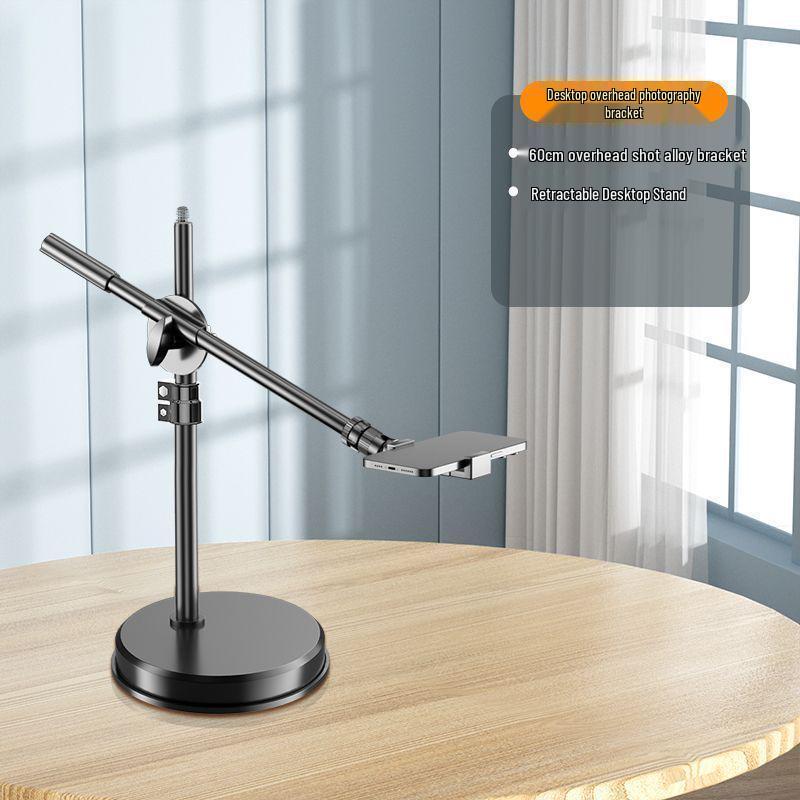 Overhead Fill Light & Tripod Stand for Desktop Live Streaming, Photography, and Food Shooting Desktop Retractable Alloy Rod + Overhead Stand