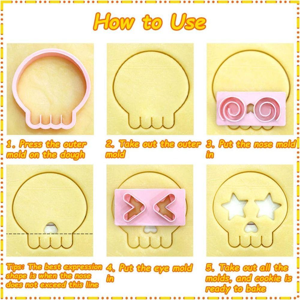 10Pcs/Set DIY Skull Cookie Cutter Cartoon Cookie Stamp Halloween Biscuit Mold Baking