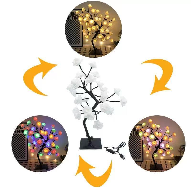 USB Dual Switch LED Rose Flower Tree Light - Table Decoration Night Light