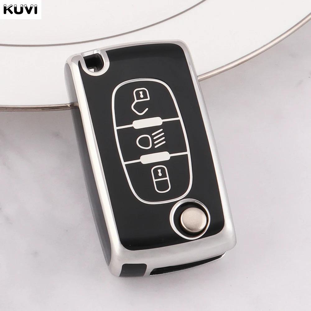 Fashion TPU Car Flip Key Case Cover Bag for Peugeot 107 207 307 308 407 607 3008 5008 Citroen Xsara Picasso C5 C6 C8 Accessories