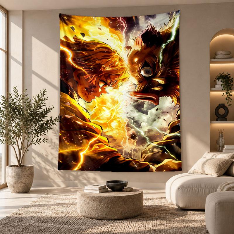 Arazzo Decorativo, Arte da Parete Stampato Demon Slayer, Appeso a Parete Leggero per Sfondo Camera da Letto