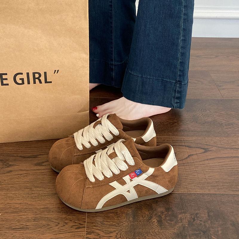 

2025 осень новый ретро внутренний подъем Merad шнуровка капибара большая голова немецкие тренировочные туфли повседневные кеды женские 40 верблюд