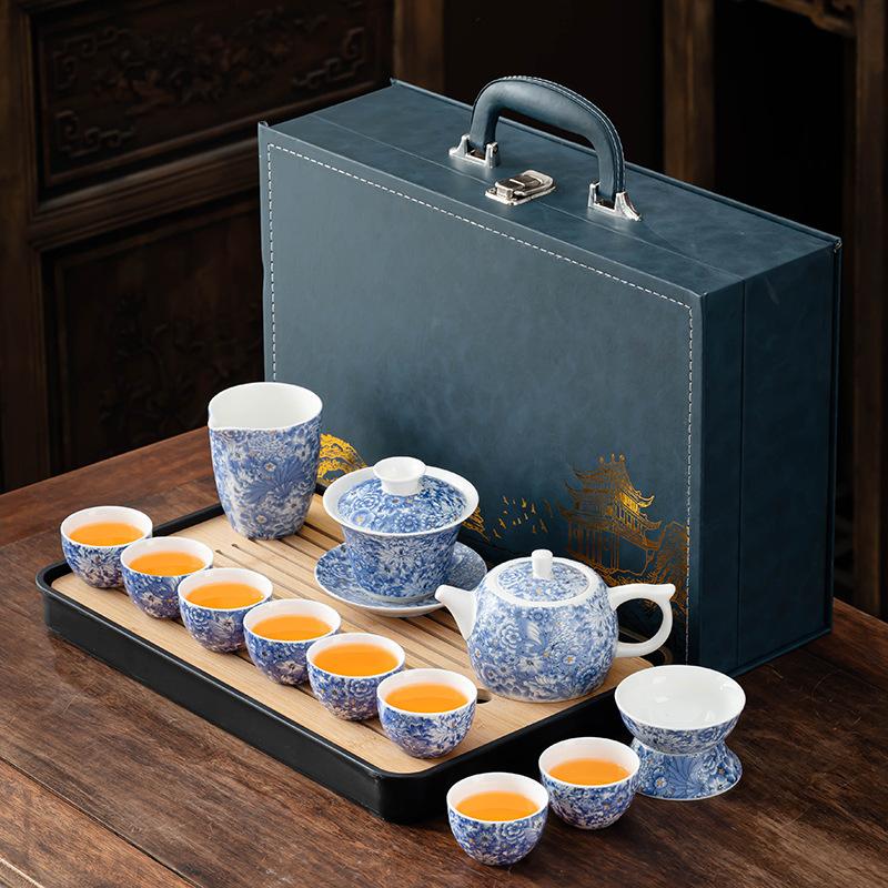 Guochao Flowering White Porcelain Light Luxury Tea Set Home Office Drinking Tea High-end