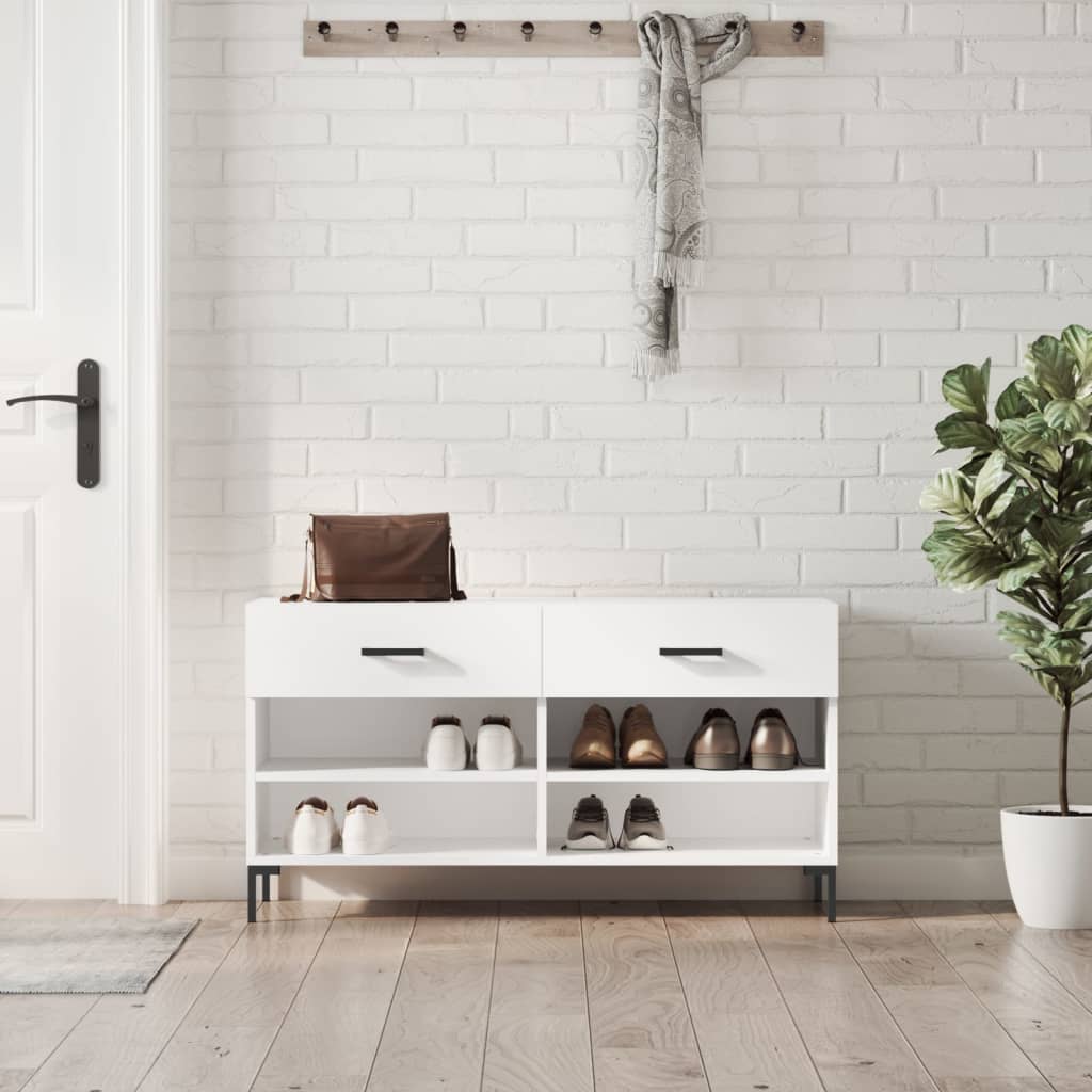 Shoe Bench High Gloss White 102 x 35 x 55 cm Engineered Wood