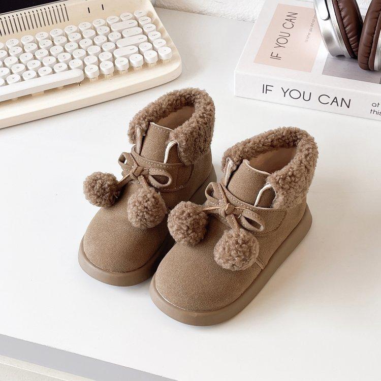 Girls velvet Martin boots cute baby princess boots fashion sweet soft-soled short boots children warm two cotton boots