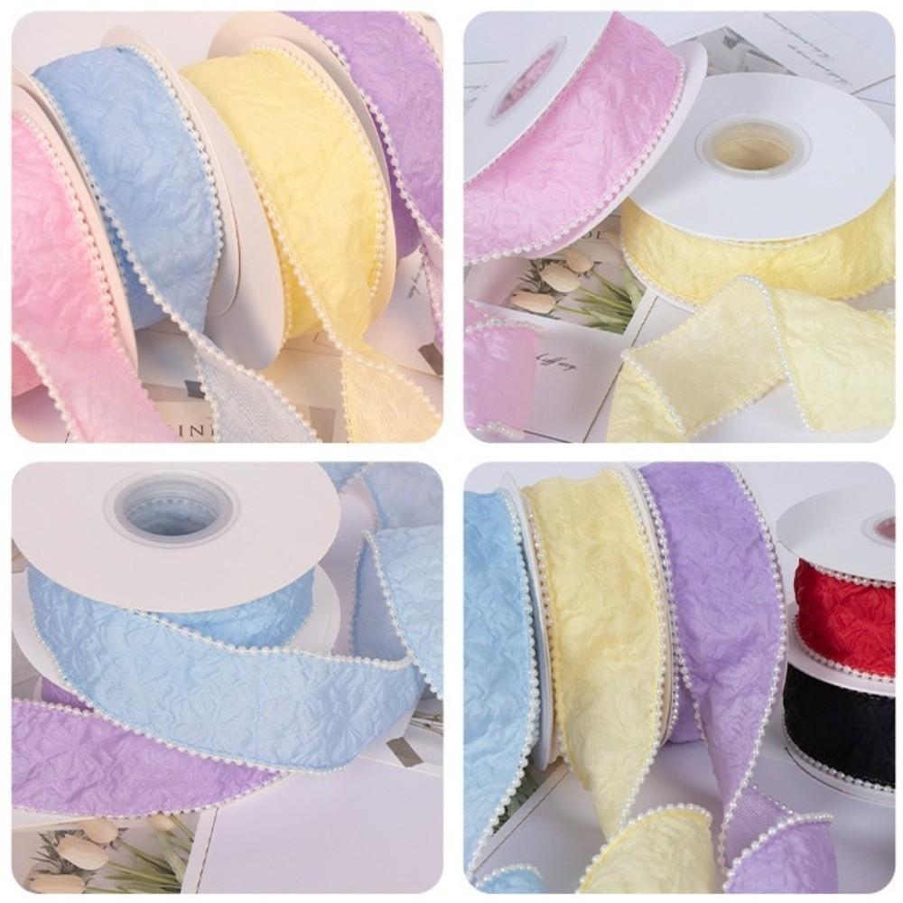 Pearl Pleated Gradient Ribbon 4cm Width 5 Yards Length Bubble Ribbon Embroidery Lace Edge Trim Flower Trim Ribbon