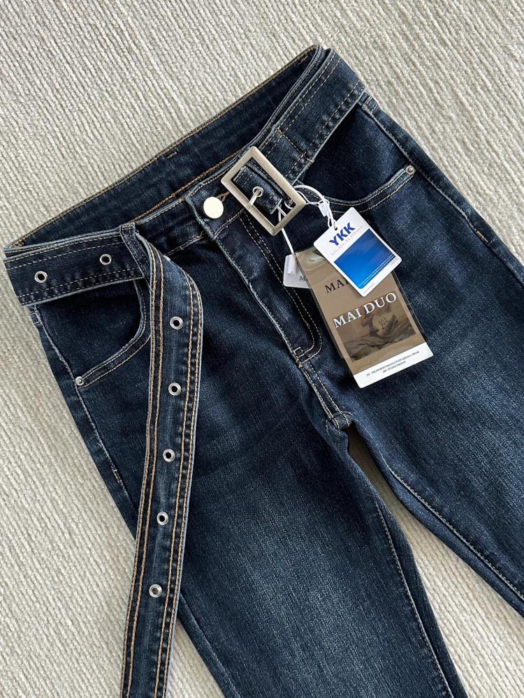 Women's Retro Dark Blue Micro Flare Jeans - Low Rise, Plus Velvet, Elastic Slimming, Bell Bottoms for Autumn/Winter.