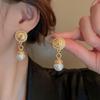 Real Gold-Plated Silver Needle Heart-Shaped Freshwater Pearl Earrings, Vintage Chinese Style