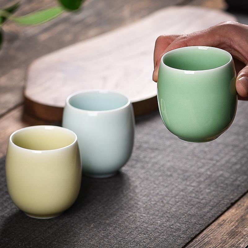 Celadon Glaze Ceramic Tea Cup with Crackle Ice Pattern 6 Colors Personal Master Cup Handmade Gongfu Tea Set Aesthetic Gift