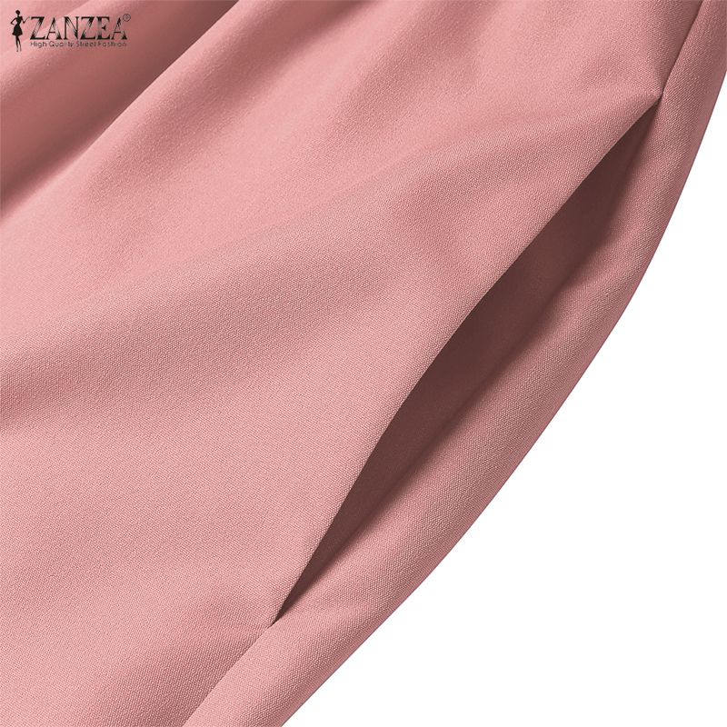 ZANZEA Damska luźna sukienka z krótkim rękawem i okrągłym dekoltem w jednolitym kolorze