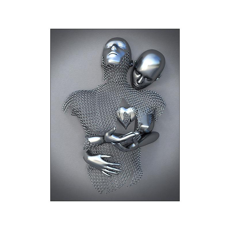 

3D Love Heart Grey Art Painting on Canvas Metal Figure Statue Art Posters and Prints Wall Pictures for Living Room Home Decor 40x60cm no frame анти-flash білого кольору