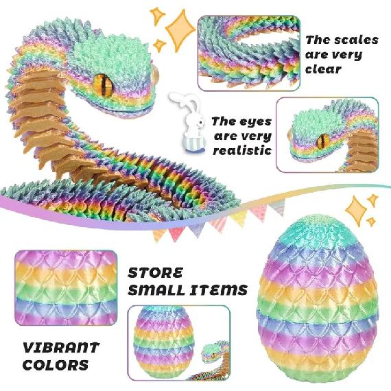 3D Printed Snake with Egg Joint Mobility Simulate Snake Ornament Desktop Home Animal Decoration Kids Desktop accessories