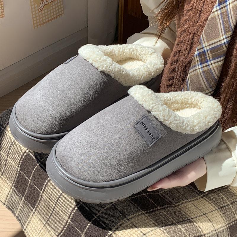 New solid color thick-bottomed shit-stepping slippers autumn and winter couples home velvet warm and non-slip cotton slippers