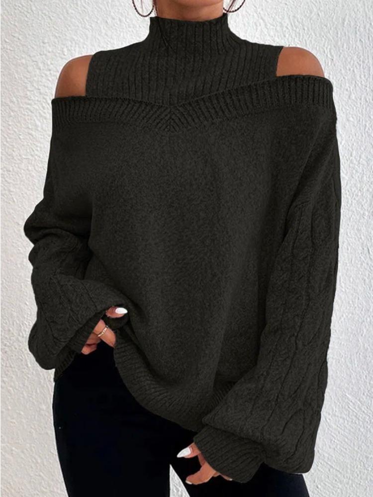 Autumn Winter Off Shoulder Half High Neck Sweater for Women Loose Oversized Knitwear Luxurious relaxed-fit slimming and versatile top
