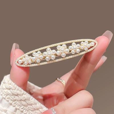 Decorative Hairpin, Imitation Pearl Oval Shape Hair Clip, No Damage Side Bang Hair Pin, Hair Accessories for Multiple Styles