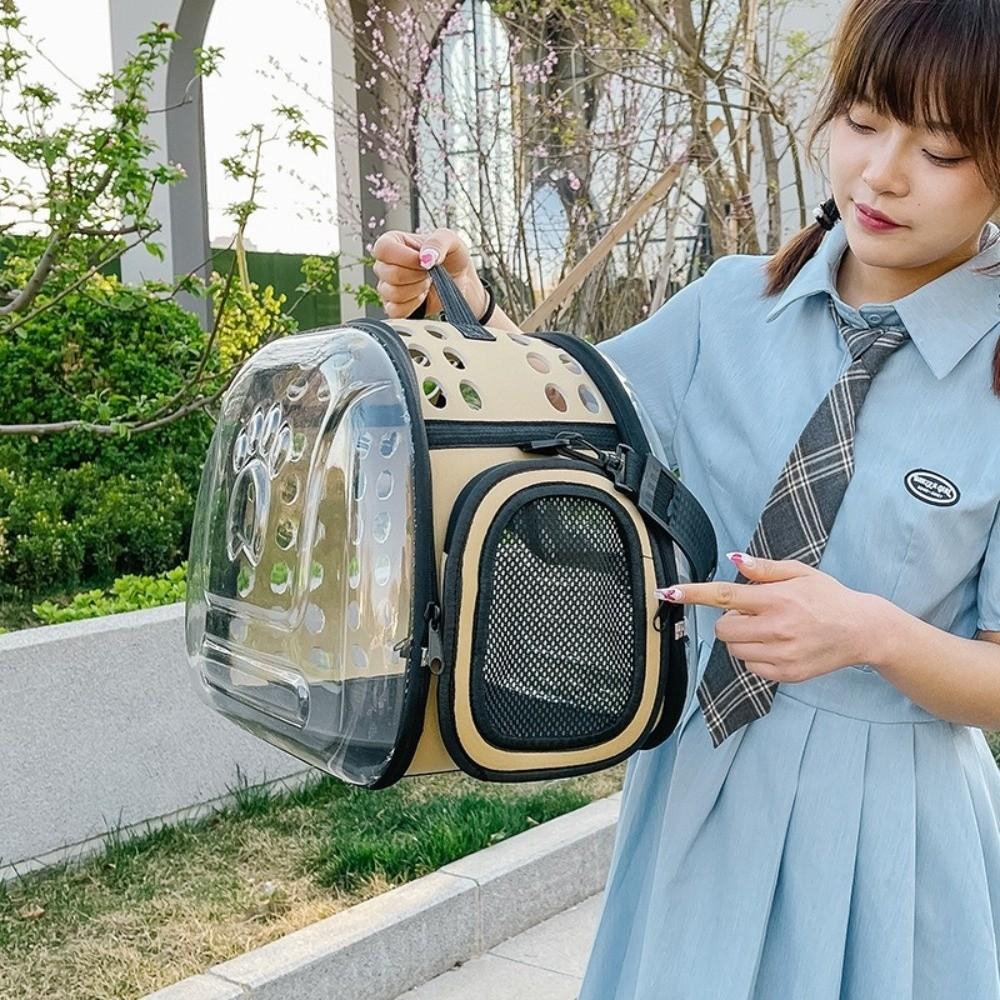 Portable Breathable Pet Shoulder Bag Transparent Large Capacity Pet Carrier Foldable Lightweight Transparent Bag Kitten Capsule
