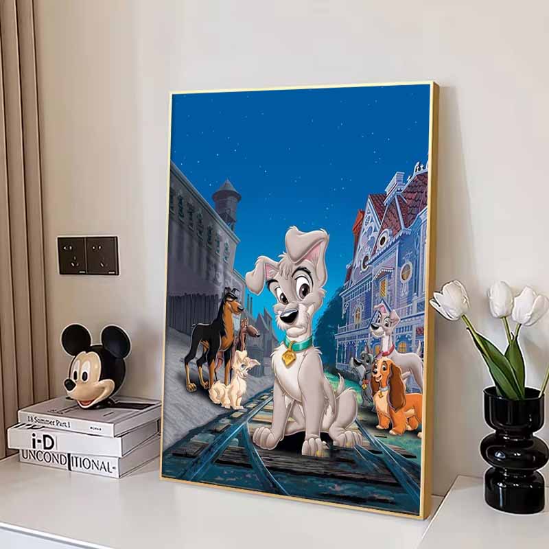 Disney Diamond Painting Lady and The Tramp Art Painting Romantic Art Painting Diamond Mosaic Cross Stitch Diamond Inlaid Room Decoration Gift