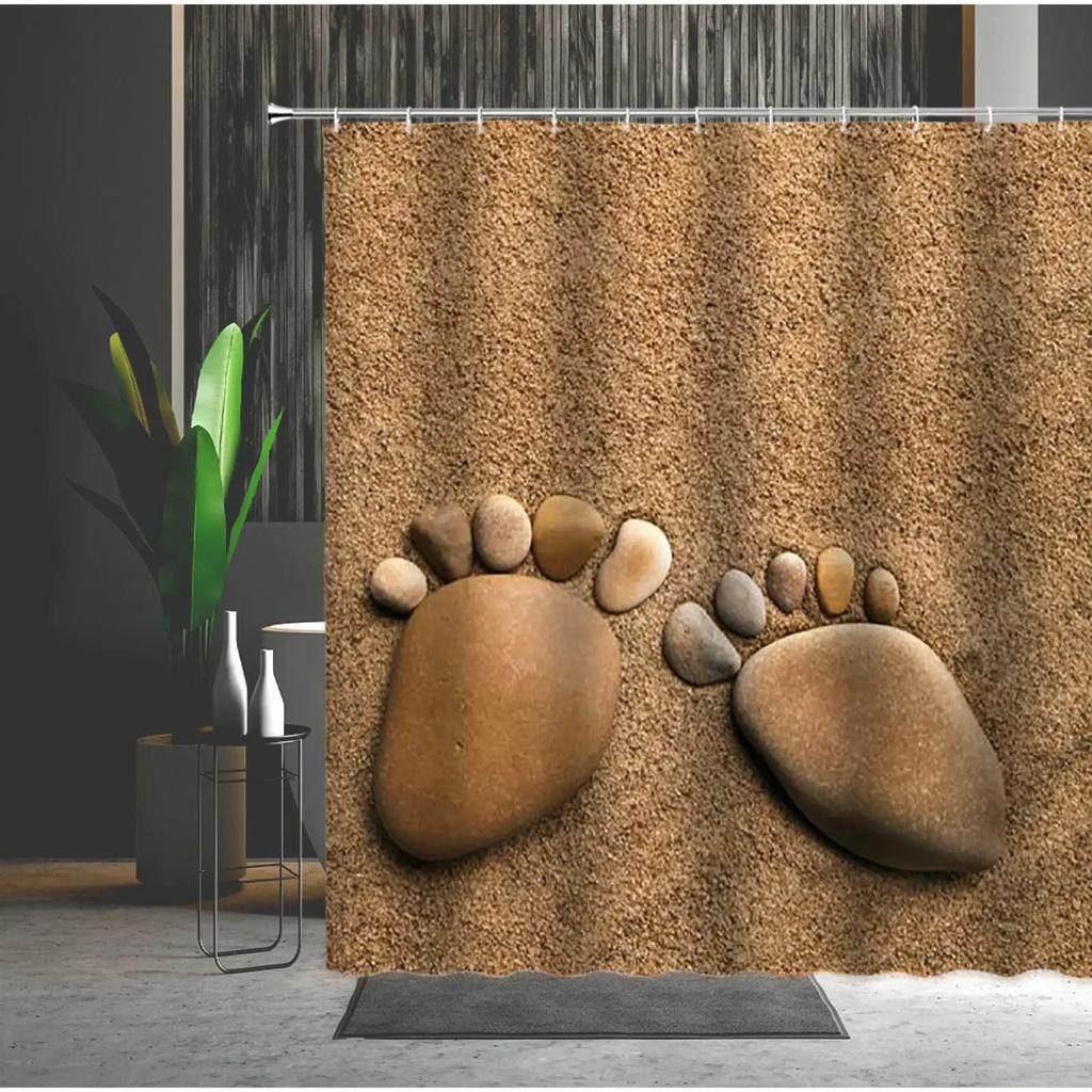 Tenda da Doccia Stampata con Sassi Muffa Lavabile con Ganci Decorazione Bagno Rocce Tende da Doccia 3D 240*180cm