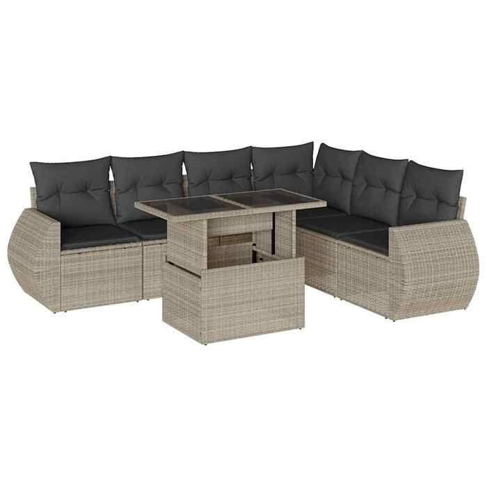 VidaXL Garden Lounge Set with Cushions 7 Pcs Light Grey Wicker 3268562
