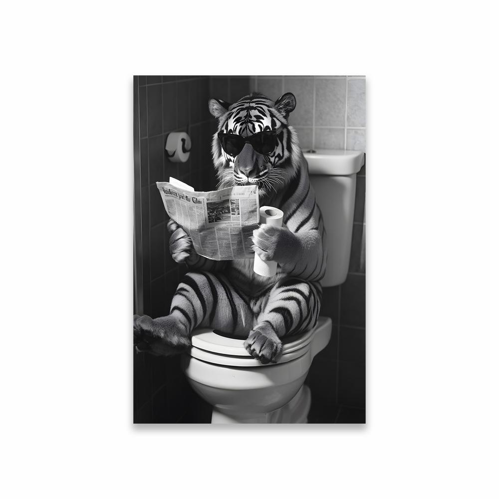 Funny Cat Bathroom Canvas Wall Art Posters Black And White Funny Animal Picture Wall Art Prints Canvas Painting Toilet Decor