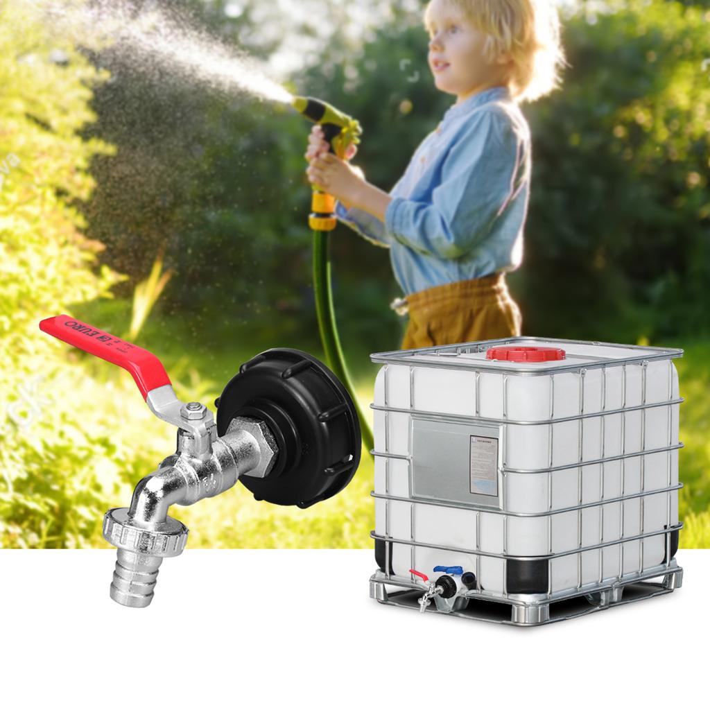 1/2x3/4 Gartenarbeit Zinklegierung Wasserhahn+iBC Tonnenbehälter Adapter Nippel Wasserhahn Ventil Garten Wasser Eimer Wasseranschluss Zubehör
