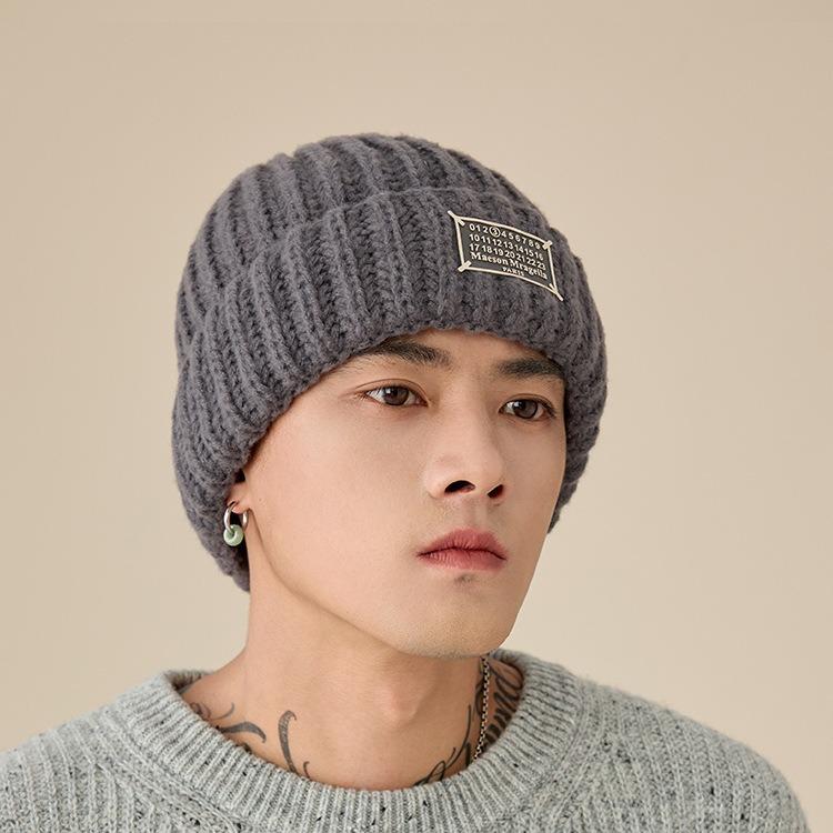 Wool Hat for Men Autumn and Winter Warm Pile Pile Hat Thickened Loose Head Circumference Face Small Cold Hat Knitted Hat