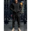 Men's Solid Color Plus Velvet Hooded Sports Set - Zipper Long Sleeve, Warm for Autumn/Winter