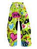 2026 New Neon Green Love Pants for Women Quick Dry Comfortable Elastic Waist Trousers Street Style Loose Casual Pants for Kids