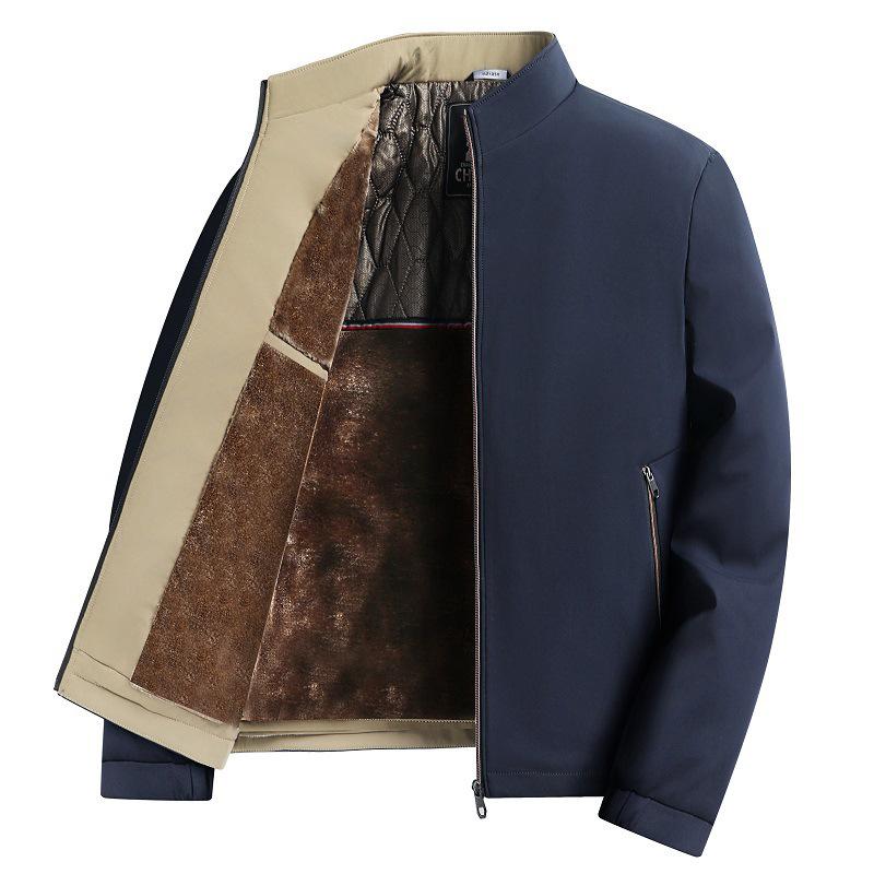 Winter-Graphit-Samt-Stehkragenjacke für Herren - Business-Casual-Stil für mittleres und älteres Alter