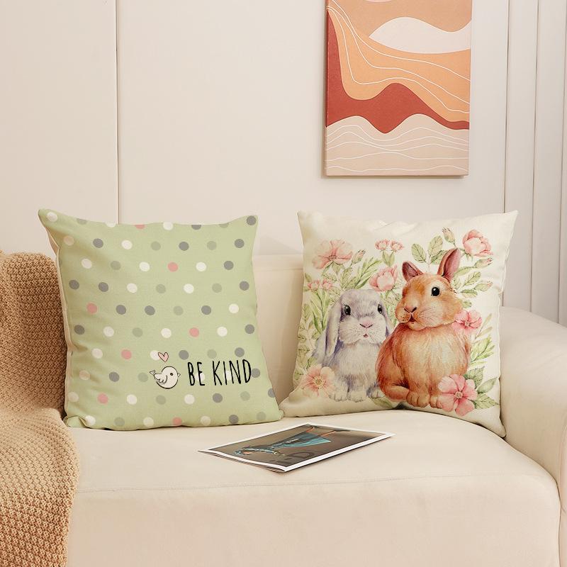 Easter Pillow Floral Rabbit Print Pillow Case Home Decor Cushion Cushion Linen Throw Pillow Case