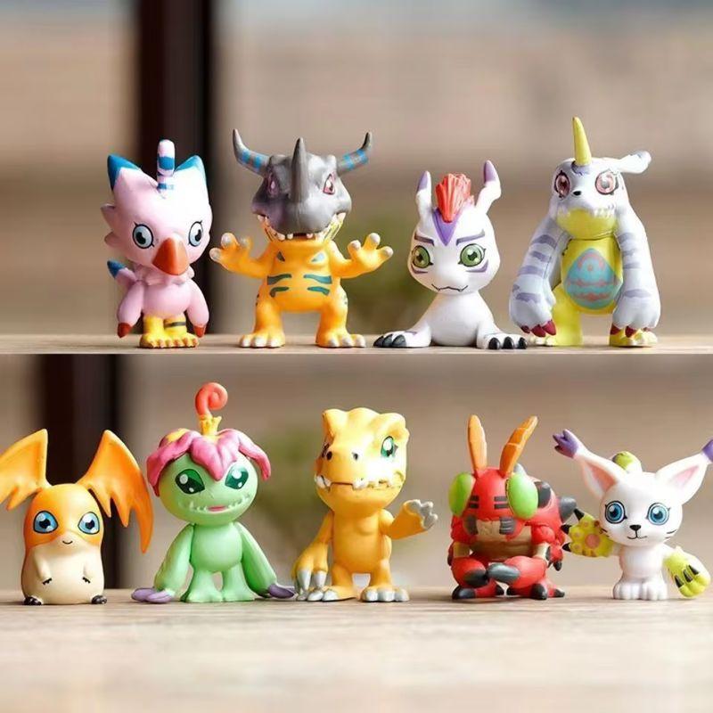 9pcs Anime Digimon Adventure Figures Toy Model Claw Machine Prize Keychains Doll Kawaii Cake Decorations Desktop Car Ornaments