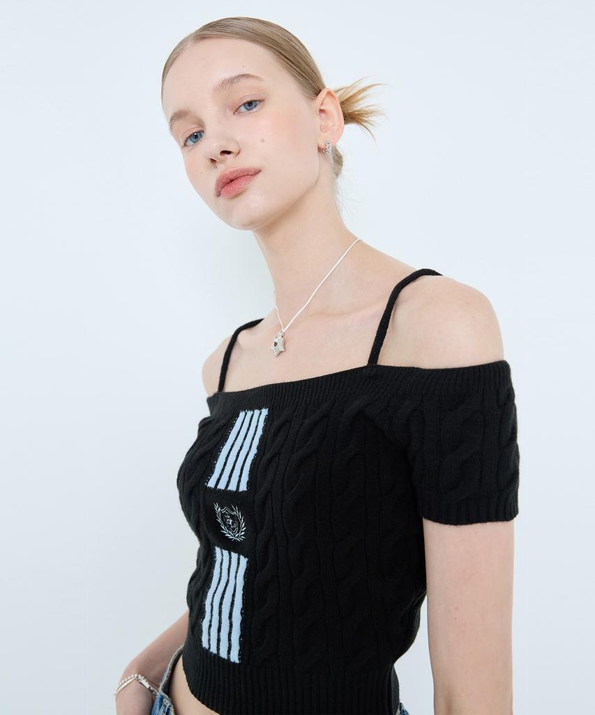 LARTIGENT L4 Cable Offshoulder Knit(Black)