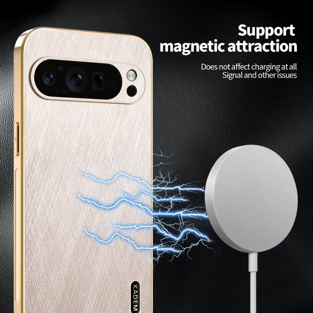 Plating Gold Silk Skin Phone Case for Google Pixel 9 8 7 6 10 Pro XL 8A 7A 6A All Around Protect Shell Leather Shockproof Cover