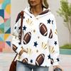 Women Plus Size White Football Star Print Long Sleeve Drawstring Hood Kangaroo Pocket Pullover Hoodie