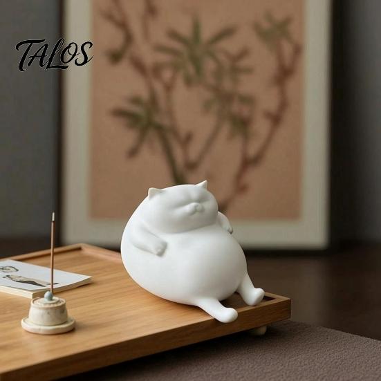 Cute Room Decor Aesthetic 3D Printed Fat Cat Figurine, Lazy Statue, Desktop Gadgets for Stress Relief Minimalist Tabletop Ornament Office Desk