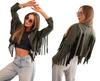 Khaki Kurtka Damska Z Frędzlami W Stylu Boho