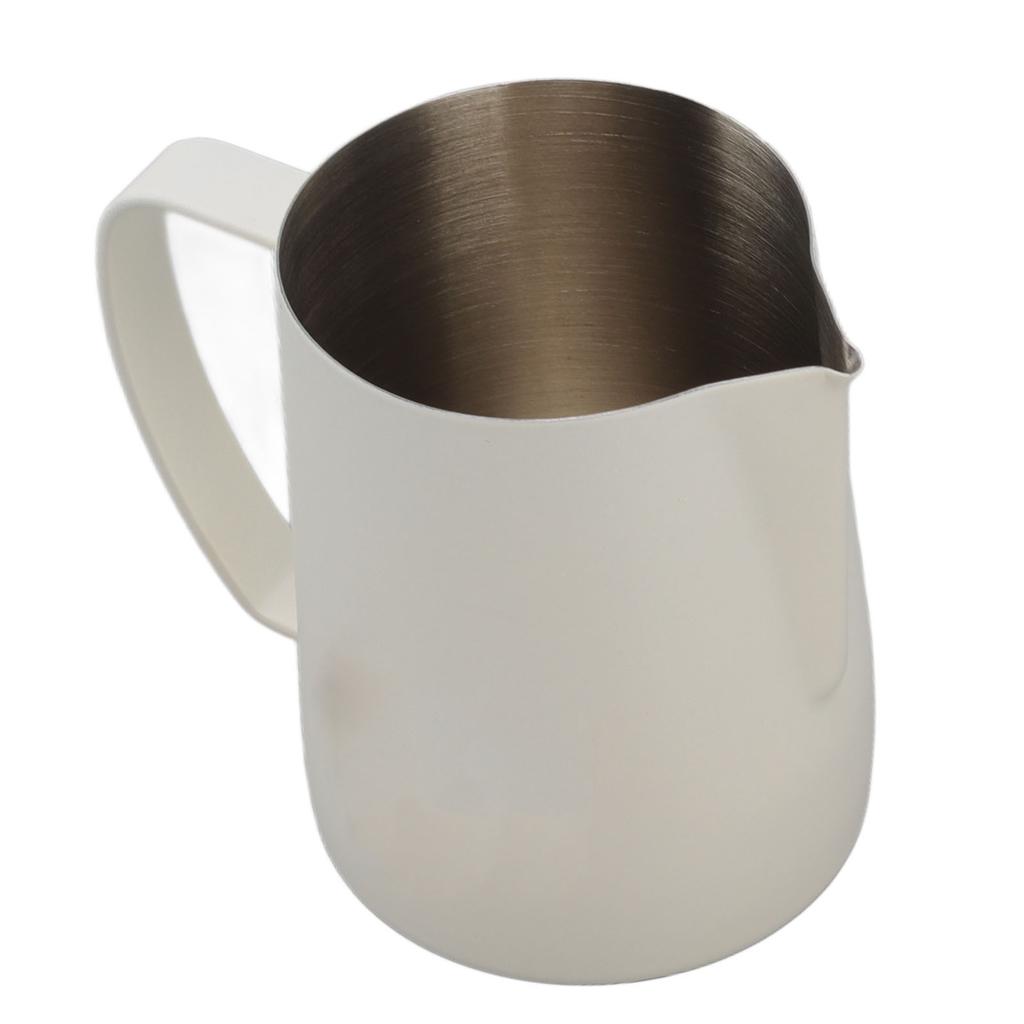 Milchkännchen mit Ausguss 304 Edelstahl Milchaufschäumbecher für Zuhause Café 600ml Weiß