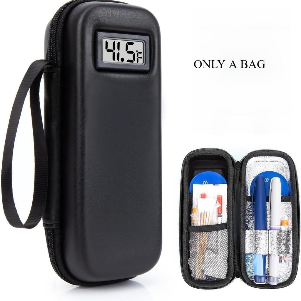 Outdoor Protable Insulin Cooler Bag Insulin Vial Protector Thermometer Display Insulin Vial Storage Case Waterproof Storage Bag