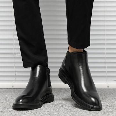 Chelsea Boots Herbst High-Top Baumwollschuhe Plateausohle Fußstiefel Herren Schwarze Lederstiefel Innen höhenerhöhend Weiches Leder Motorradstiefel