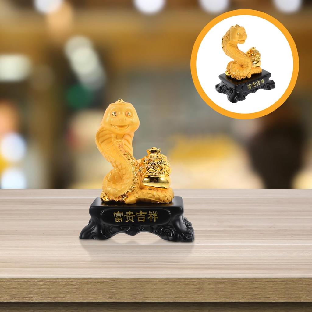 Chic Chinese Zodiac Snake Decor Elegant Resin Statue Ornament for Indoor Tabletop Office Desk and Home Decoration Symbolic Year Snake Adornment