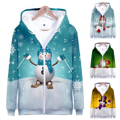 Men's Chrismas 3D Printed Fashion Jacket  Zipper Hooded Loose Casual Holiday Coat Zipper