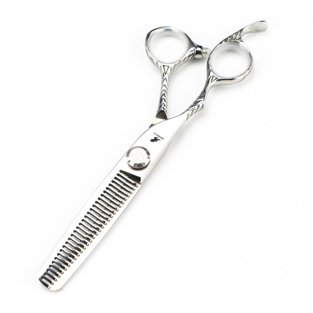 FDMS 6-Inch Left-Handed Silver Hairdressing Scissors - Special Shape for Barbers and Bangs