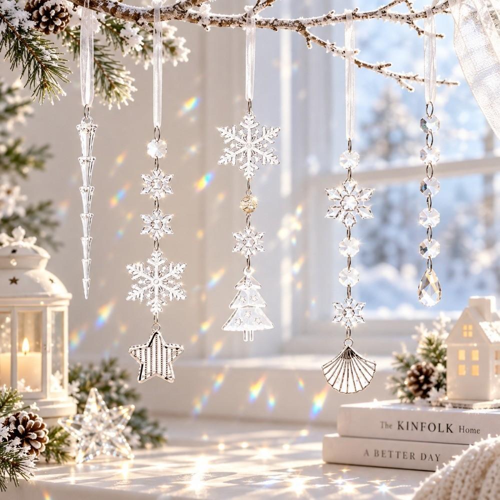 10/12pcs DIY Christmas Crystal Pendant Clear Acrylic Xmas Hanging Decoration New Year