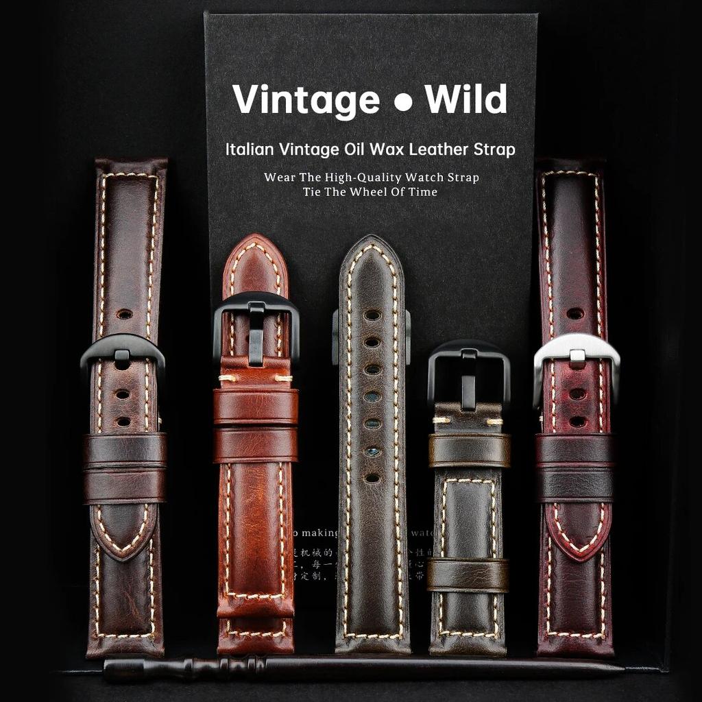 Watchband Watch Accessories Fashion Red Leather Watch Strap For Panerai SEIKO TISSOT Smartwatch Bracelet Vintage Watch Band